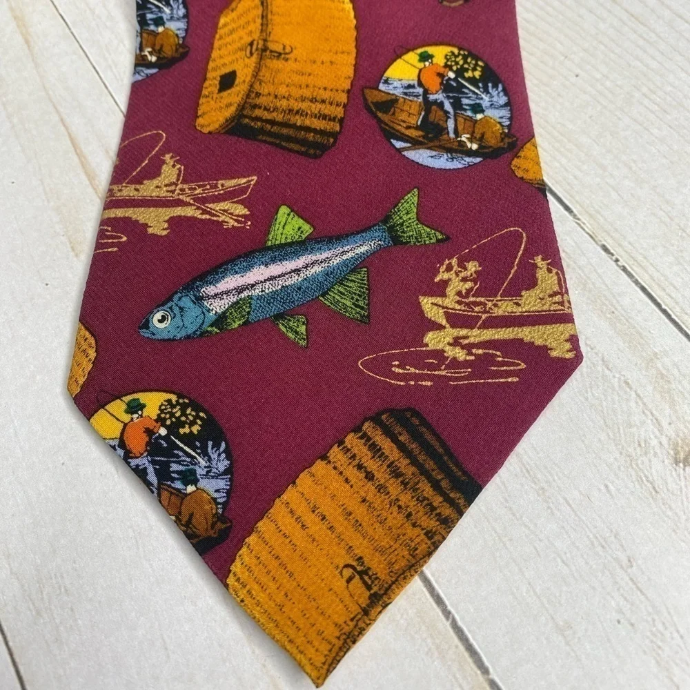 Lillian Vernon 100% Silk Tie Fishing